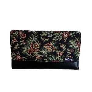 totes Black Floral Fabric & Faux Leather Wallet